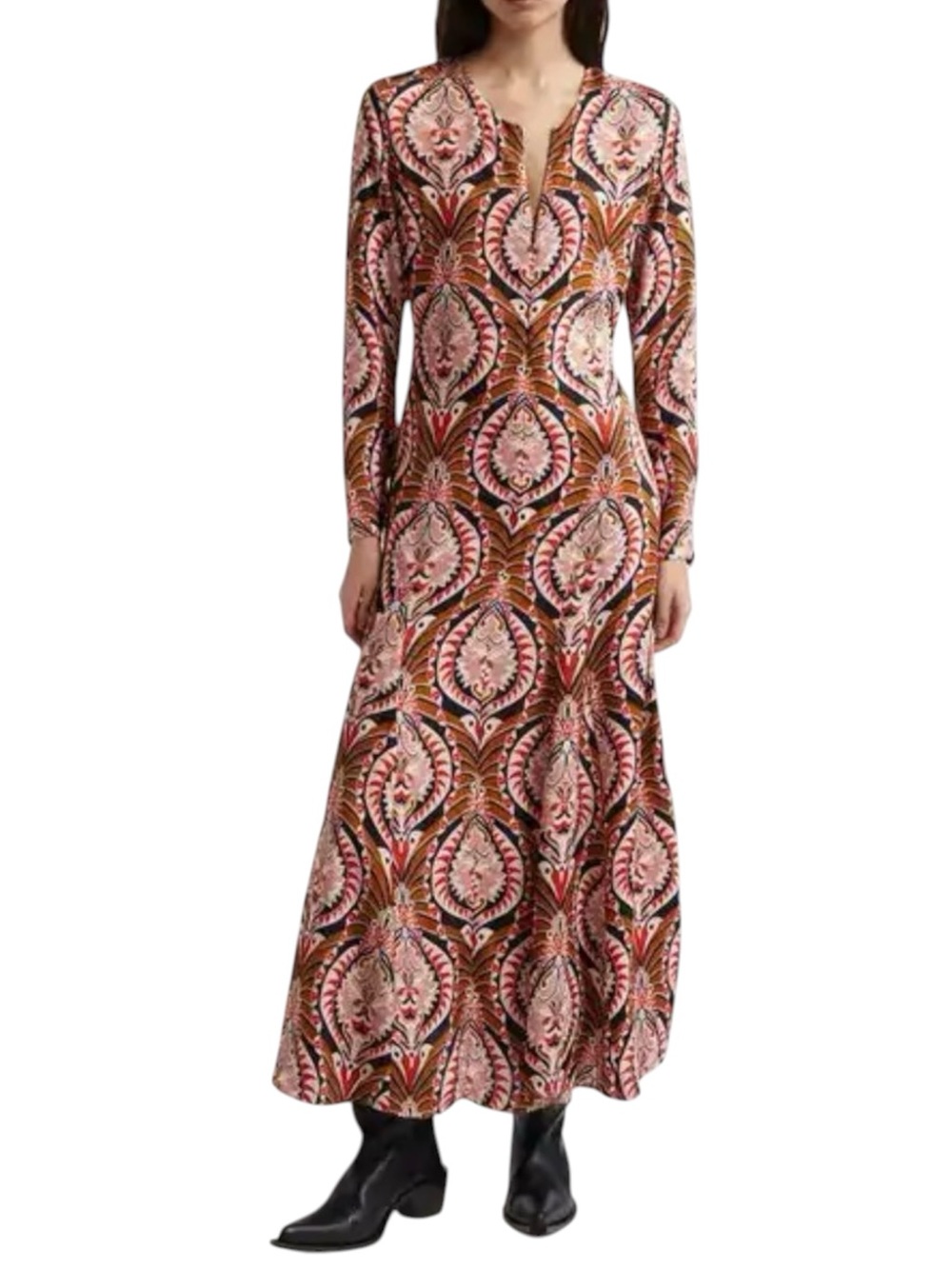 FARM RIO Pineapple Jewelry Print Geometric Zip Front Midi Dress Size M